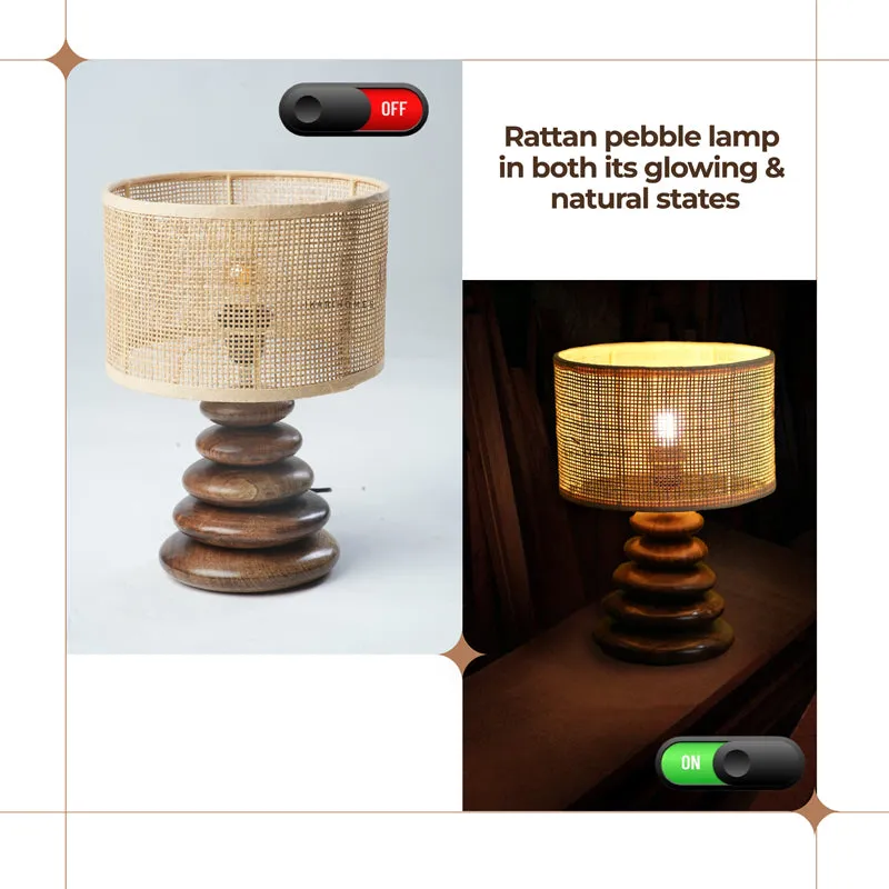 HearthLit Rattan Mango Wood Table Lamp - Beige,Brown media 4