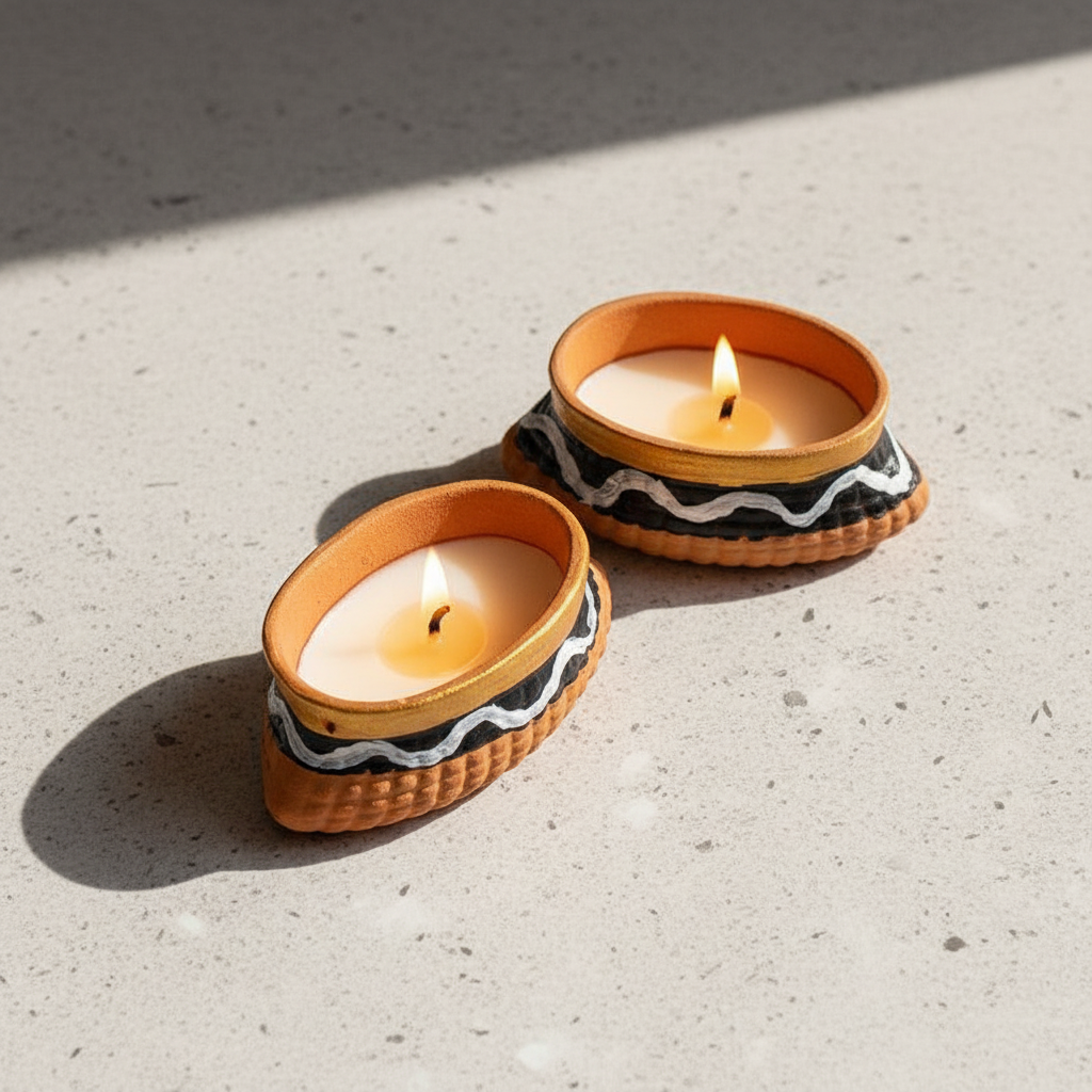 Row Boat Handpainted Cinnamon Scented Candle - Set Of Two