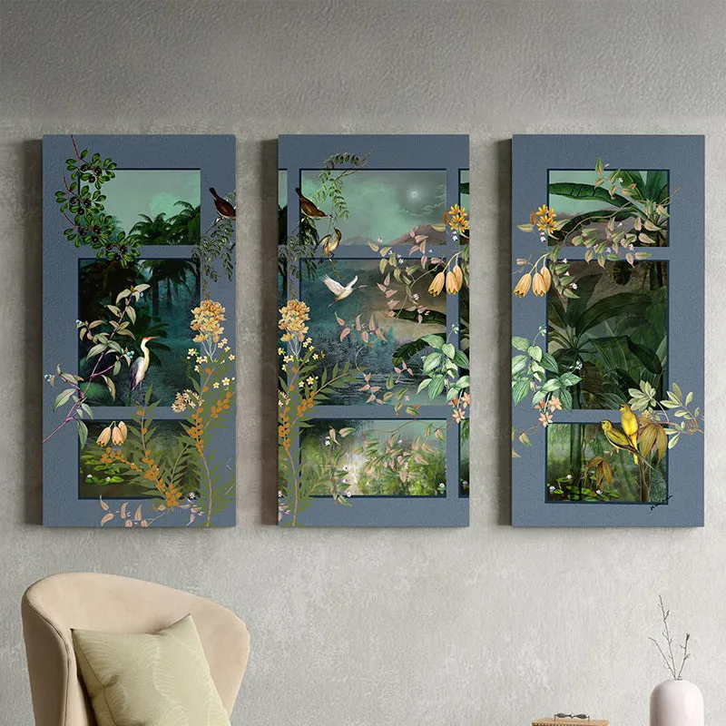 India Circus Crane Noir Canvas Wall Art - Set Of Three media 1