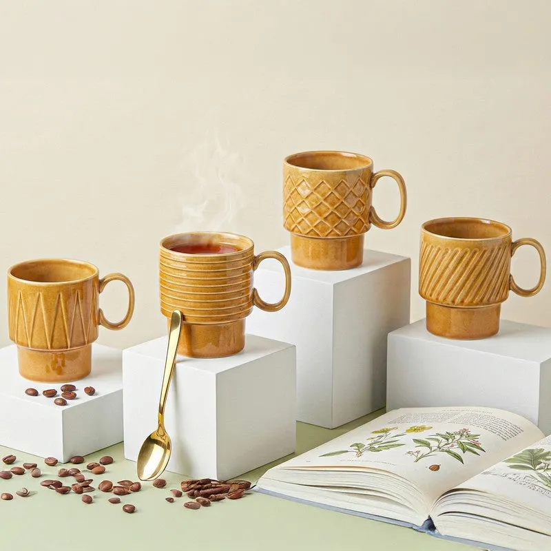 Monolith Mustard Ceramic Mug (150 mL Each) - Set Of Four media 1