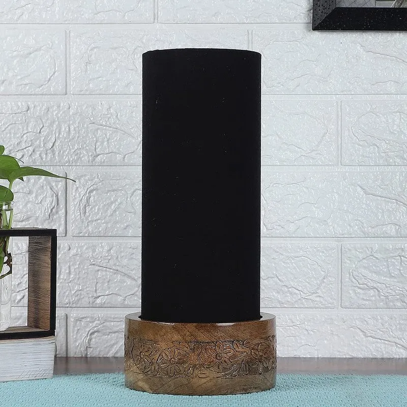 Divanae Cotton Table Lamp With Wooden Base - Black media 4
