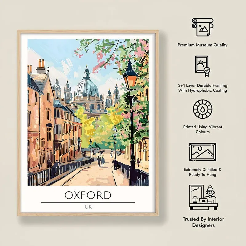 Vintage Oxford Framed Canvas Archival Canvas Wall Painting - Natural Brown Frame media 8