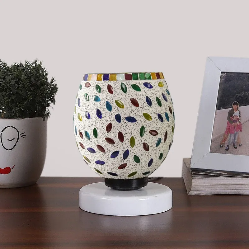 Luminatex Mosaic Glass Table Lamp With Wooden Base - Multicolor media 4