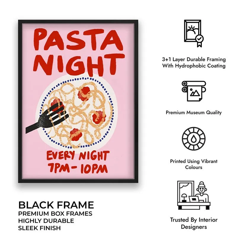 Pasta Night Archival Canvas Wall Art - Black media 10