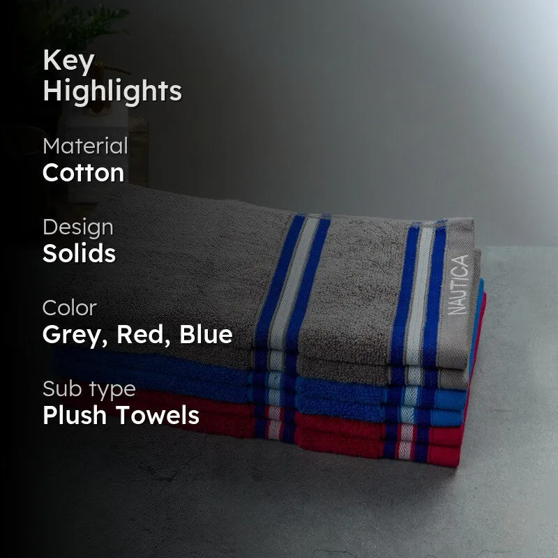 Nautica Dove Dual Down Cotton Hand Towel (Red,Blue & Grey) - Set Of Six media 2