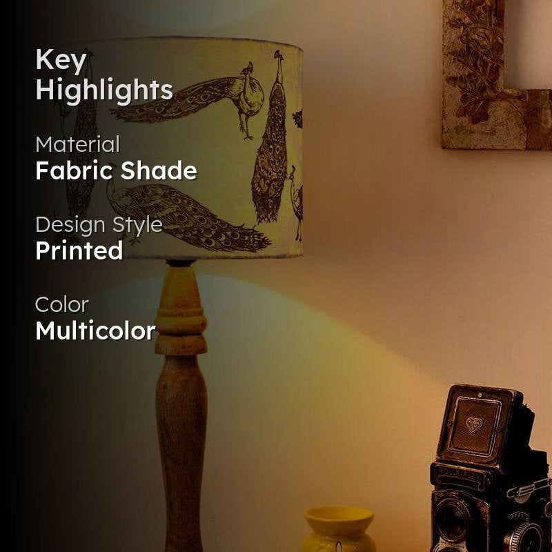 Prancing Peacocks Fabric Table Lamp - Multicolor media 2