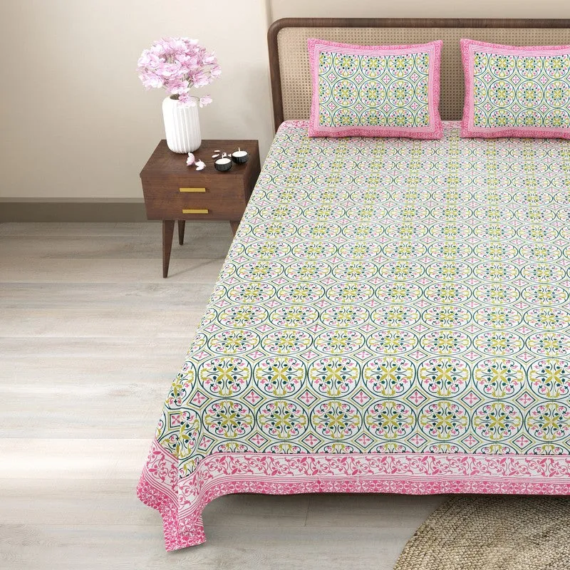 Nesten Cotton Bedsheet (Pink,Green) - 240 TC media 4