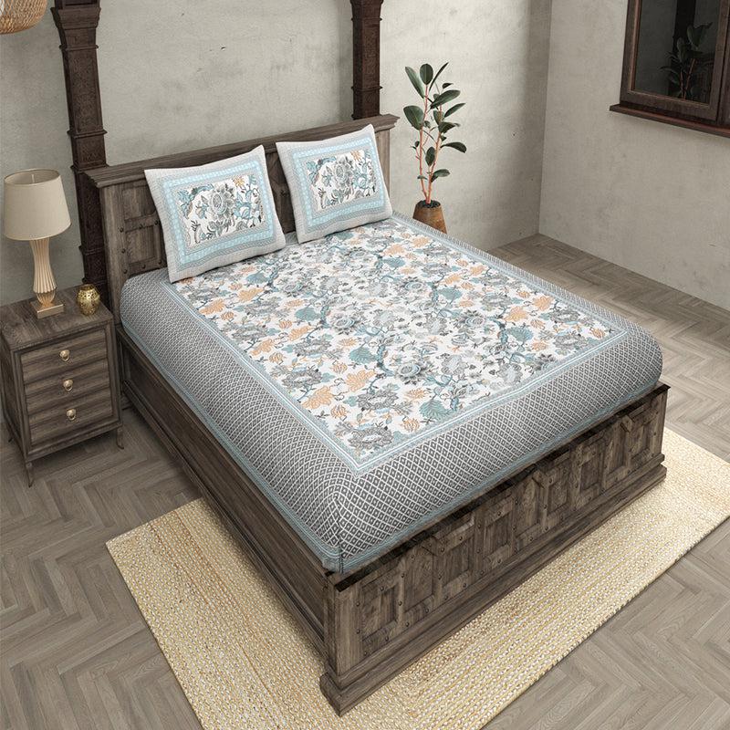 Gomti Ethnic Cotton Bedsheet (Blue) - 180 TC media 3