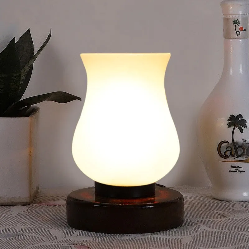 Glassiva Glass Table Lamp With Wooden Base - White media 3