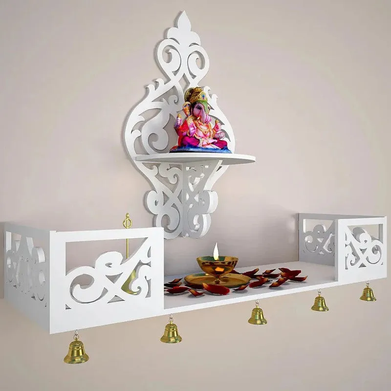 Celestial Prayer Mandir with Shelf (White) media 4
