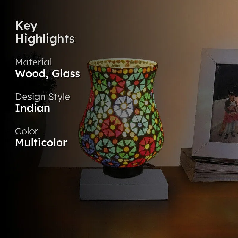 Lumera Mosaic Glass Table Lamp With Wooden Base - Multicolor media 2