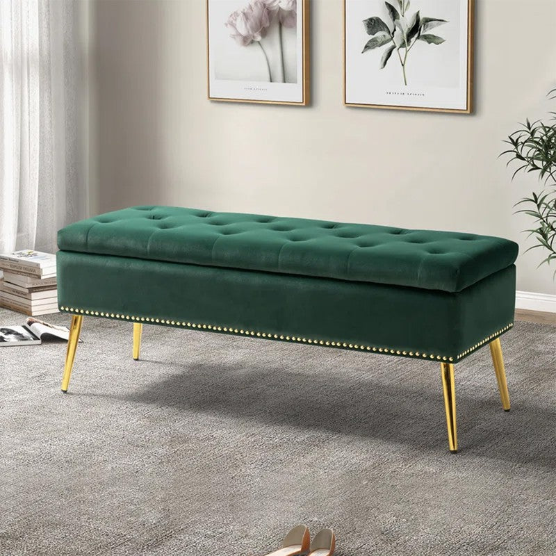 Carnes Velvet And Steel Bench - Green
