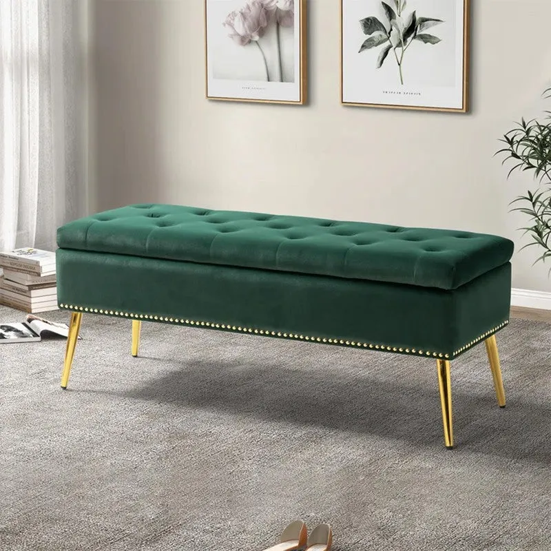 Carnes Velvet And Steel Bench - Green media 1