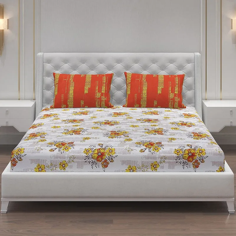 Monte Carlo Petal Story Cotton Bedsheet (White,Orange) - 104 TC media 3