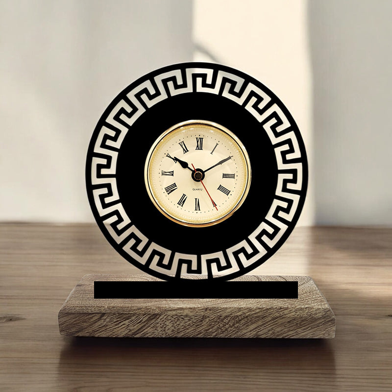 Greek Key Analog Table Clock