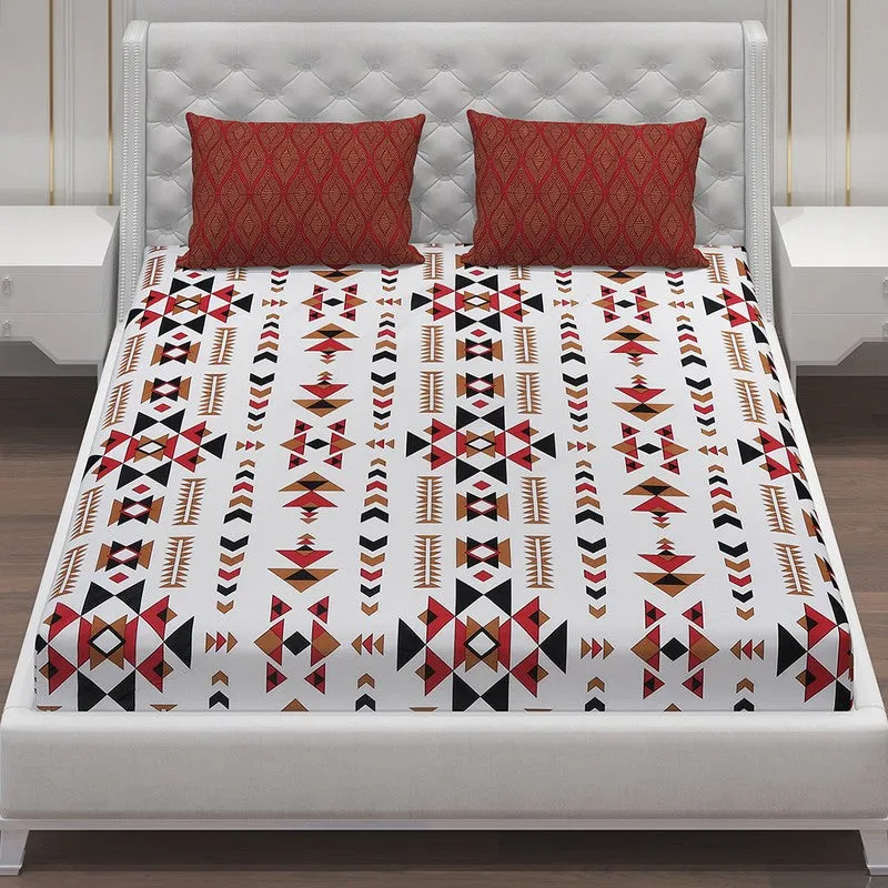 Monte Carlo Magique Angle Cotton Bedsheet (White,Maroon) - 104 TC media 4