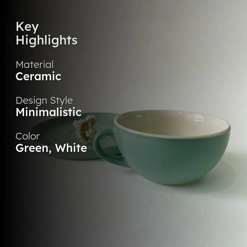 Elegant Light Green Cedar Ceramic Cup & Saucer Set - 300ml media 2