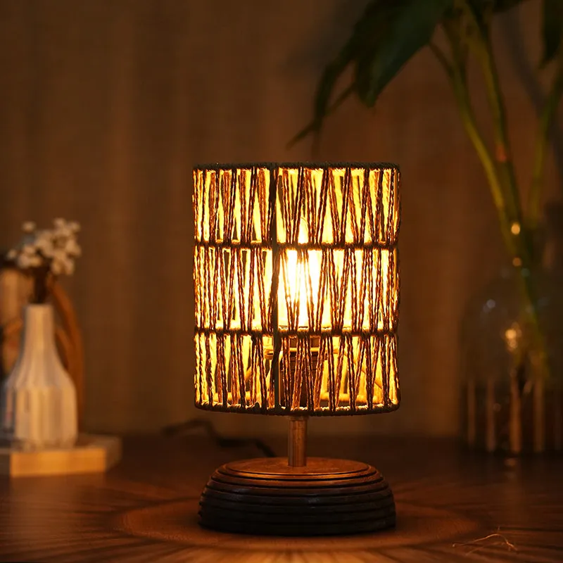 PrismaLit Rattan Mango Wood Table Lamp - Beige media 1