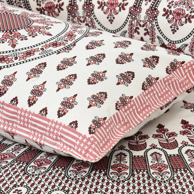 Navika Ethnic Cotton Flat Bedsheet (White & Pink) - 160 TC media 5