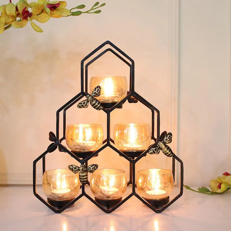 Hexova Comb Tealight Candle Holder - Black media 1