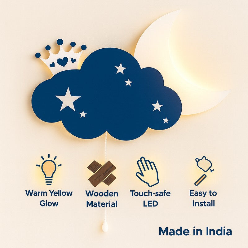 Sleepy Night Sky Cloud Battery Operated MDF Wall Lamp - Blue media 10