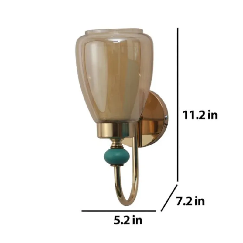 Front view of the wall lamp with dimension markings shown beside it