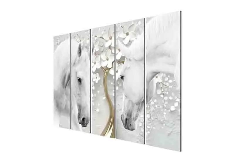 Elegant White Horse Canvas Wall Art - Five Piece Set media 6