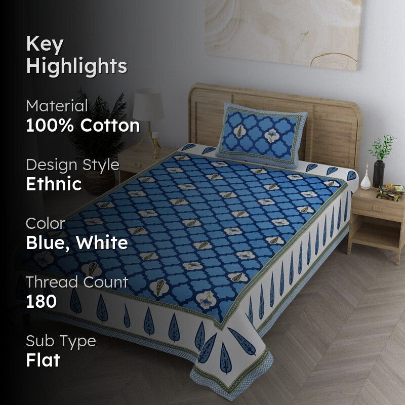 Ashima Printed Cotton Bedsheet (Blue) - 180 TC media 2