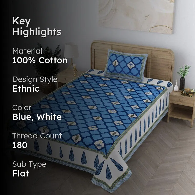 Ashima Printed Cotton Bedsheet (Blue) - 180 TC - 2