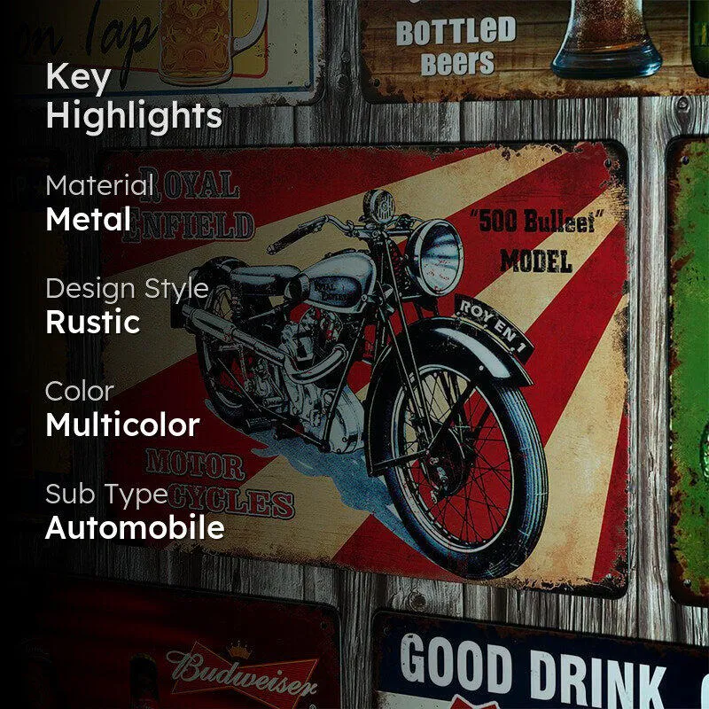 Vintage Royal Enfield Retro Metal Wall Accent media 2