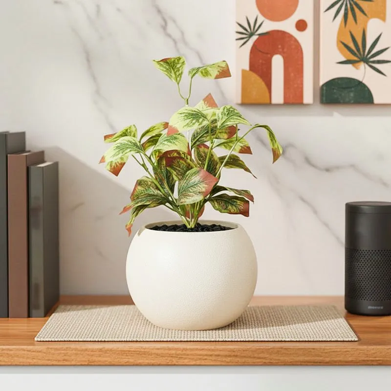 Artificial Aglaonema Star Plant With Black Fiber Pot (Light Pink) - 0.9 Feet media 1