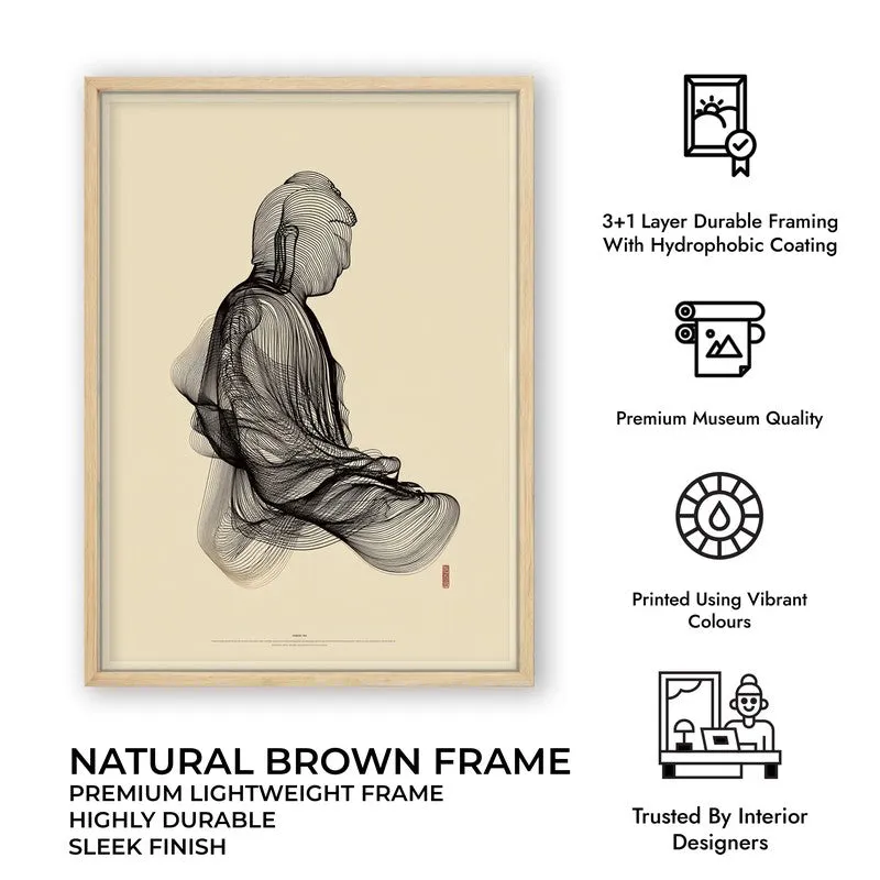 Resting Thought Buddha Archival Paper Wall Painting With Brown Frame media 9