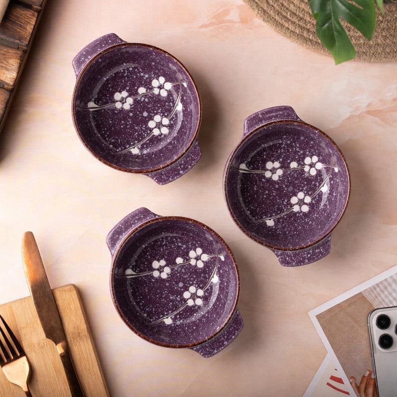 BiteBloom Porcelain Snack Bowl (Purple/350 mL Each) - Set of Three - 350 mL