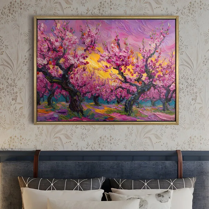 Rosy Orchard Canvas Wall Painting With Frame media 5