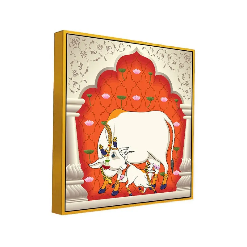 Bovine Bliss Canvas Wall Painting With Frame - Gold media 3