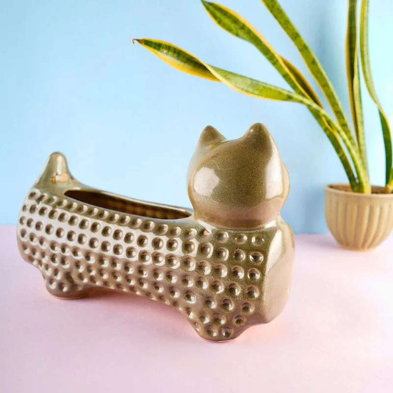 Catto Pose Ceramic Planter - Gold media 5