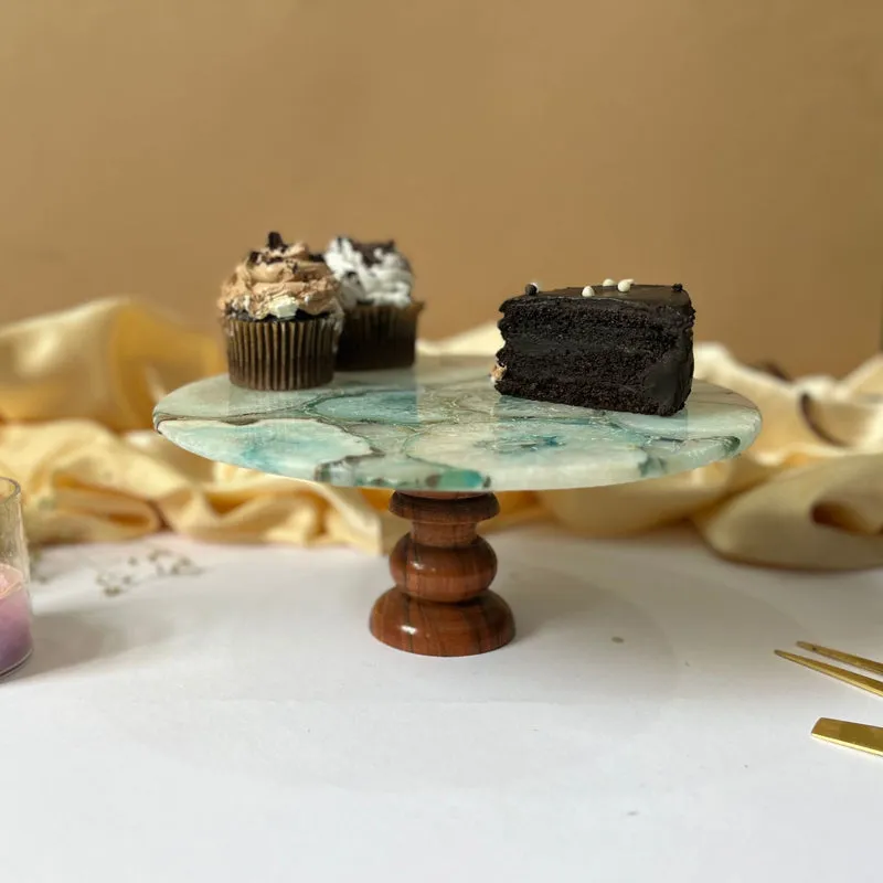 Emora Handcrafted Agate Cake Stand - Turquoise media 4