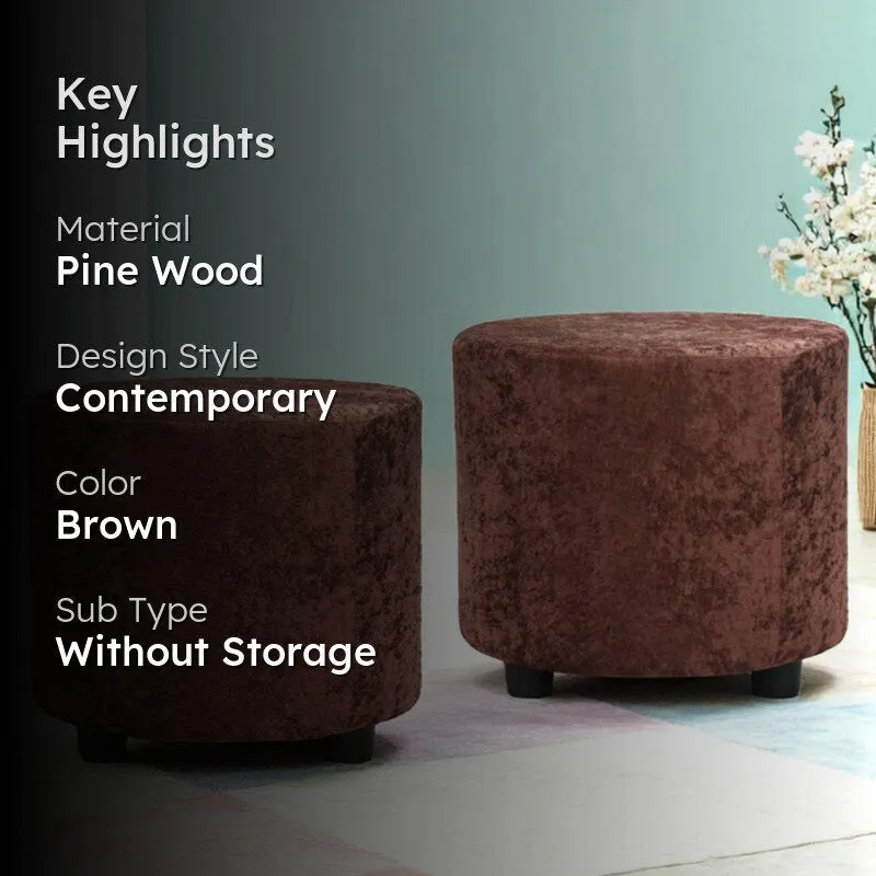 Mrixon Pine Wood Pouffe (Brown) - Set Of Two media 2