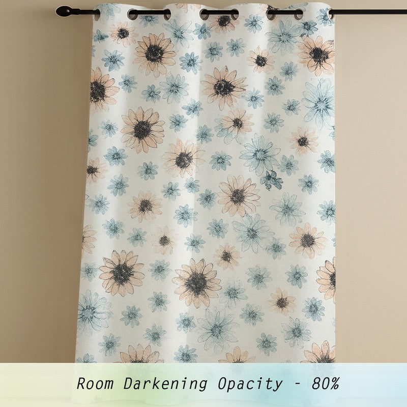 FloriBelle Cotton Curtains (peach, Blue) - Set Of Three media 3