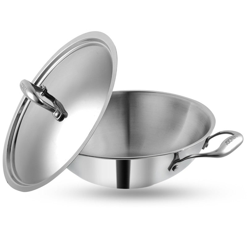 Vinod Stainless Steel Kadhai With Lid- 3200 mL/14 Inches media 3