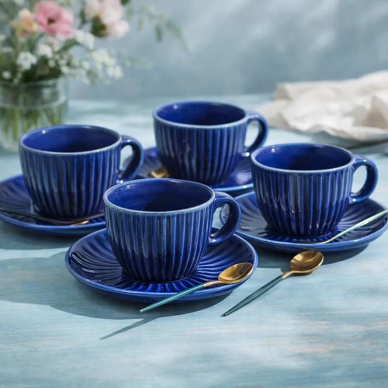 Siplet Cup & Saucer (Blue/150 mL Each) - Set of Four media 1