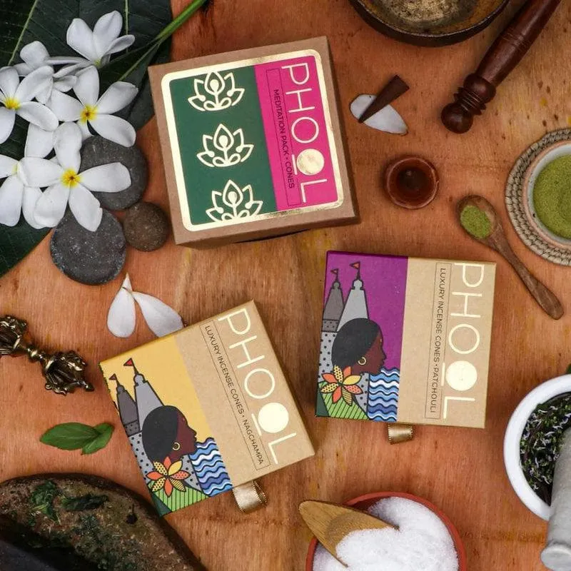 Phool Meditation Combo Pack - Natural Incense Cones Nagchampa & Patchouli media 1