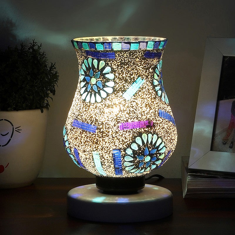 Blisset Mosaic Glass Table Lamp With Wooden Base - Multicolor