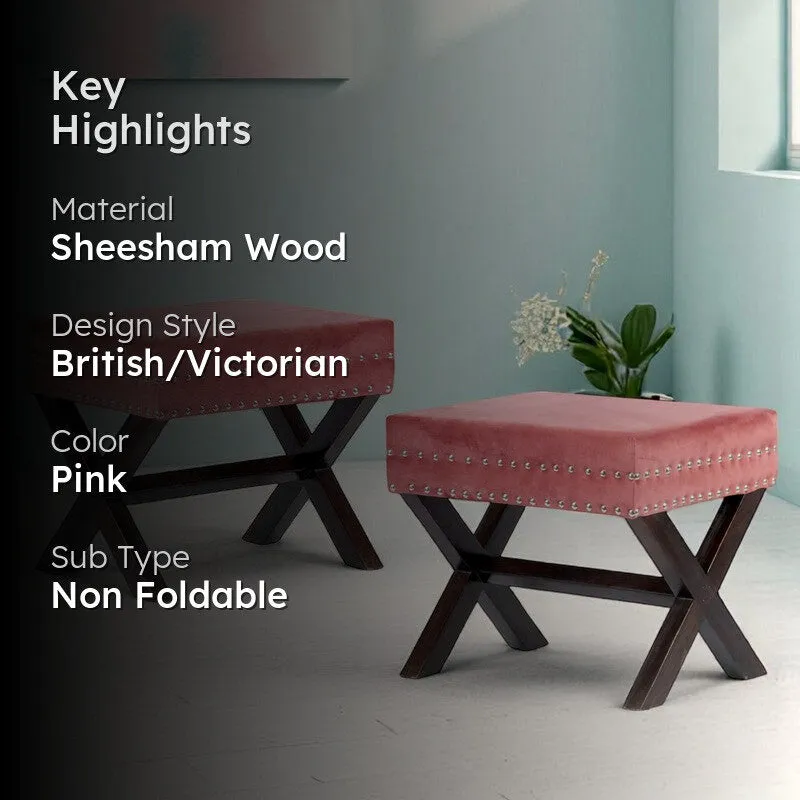 Kavex Sheesham Wooden Stools (Pink) - Set Of Two media 2