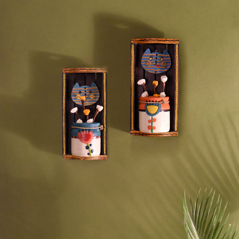Cat Art Wood & Ceramic Wall Shelf - Set Of Two media 3
