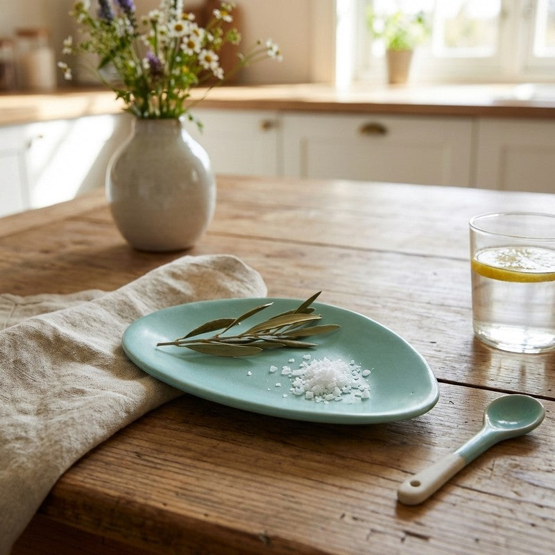 Almond Ceramic Platter (5 Inch) - Green