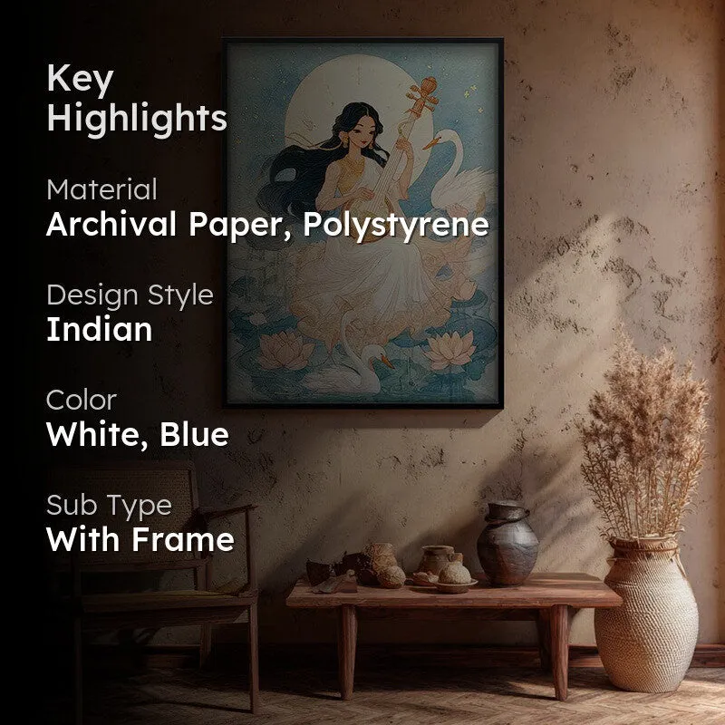 Goddess Saraswati Playing Bina Blissful Archival Paper Wall Art media 2