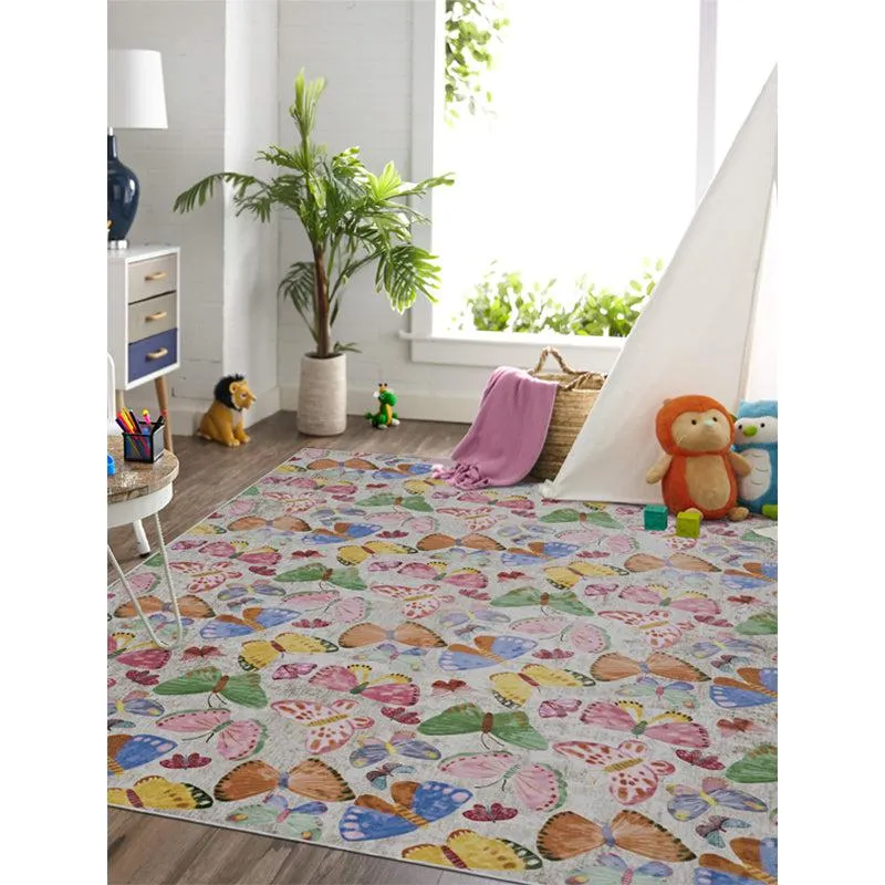 Kids' room with multicolour butterfly carpet in a rectangular shape