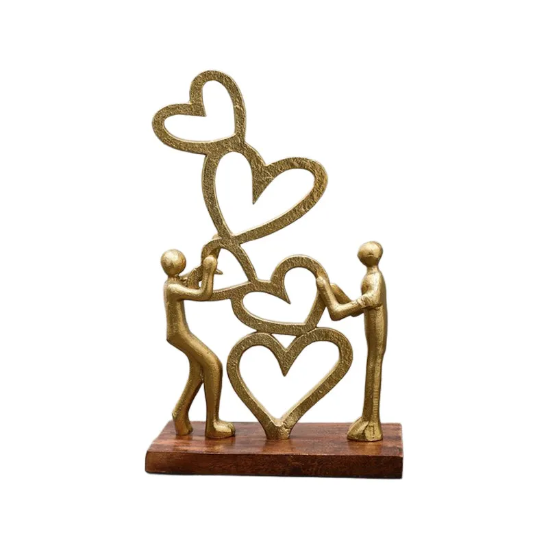 Heart Bloom Couple Aluminium Showpiece - Gold - 3