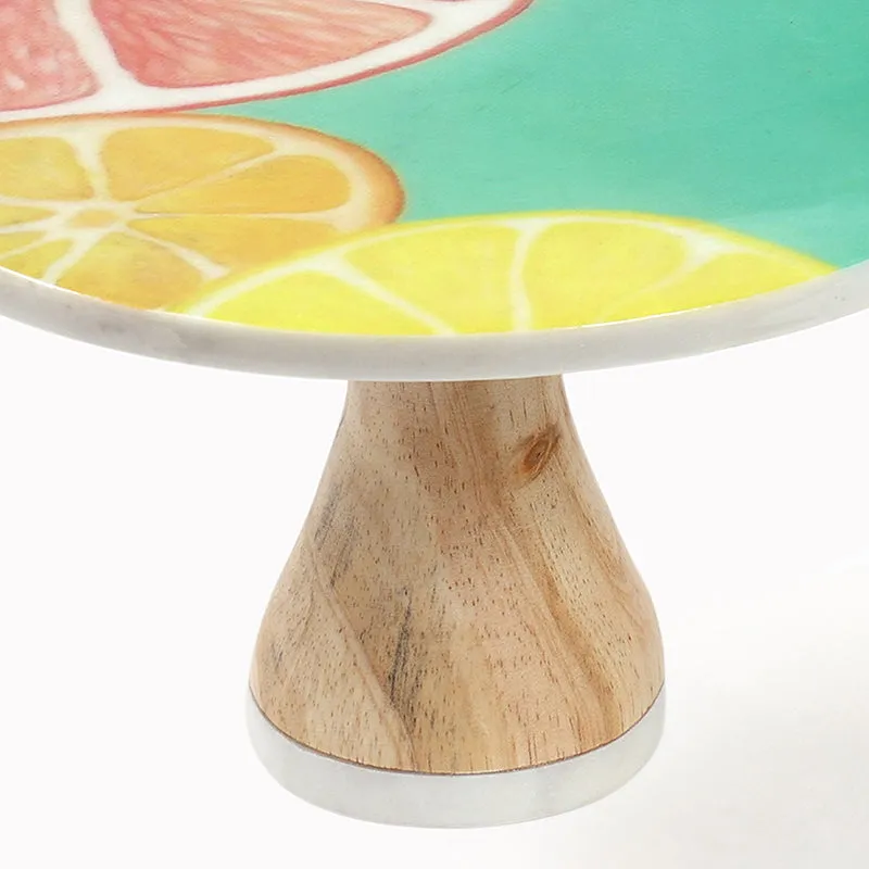 Citrus Wave Printed Marble & Wood Cake Stand media 4